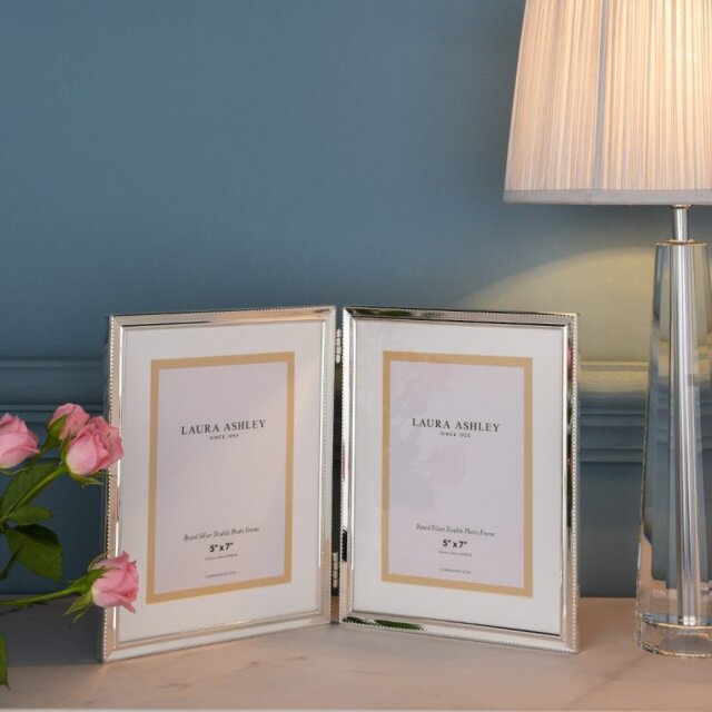 Laura Ashley Boxed Double Photo Frame In Polished Silver Finish 5x7 inch