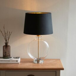 Endon 90559 Gideon Clear Glass Table Lamp With Black Fabric Shade