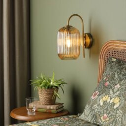 Dar Lighting Idra Wall Light In Aged Bronze Finish With Champagne Ribbed Glass Shade