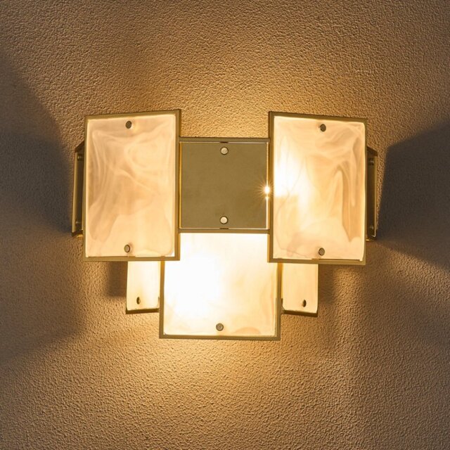 Swiss Wall Light With Metal And White Alabaster Glass Panels