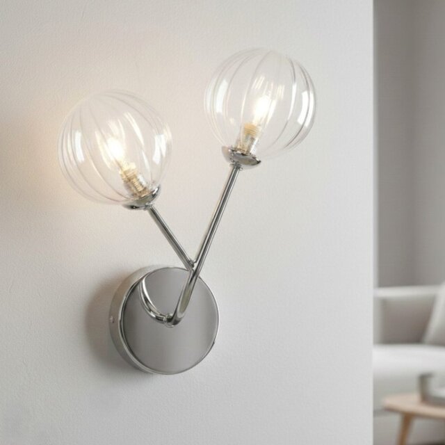 Firstlight 6905CH Groves 2 Light Wall Light In Chrome Finish With Clear Decorative Glass