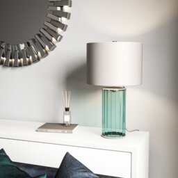 Quintiesse QN-RENO-GREEN-PN Reno Table Lamp In Green Tint With Polished Nickel Finish