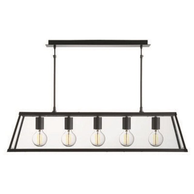 Searchlight 4614-5BK Voyager 5 Light Ceiling Bar Pendant Light In Matt Black With Clear Glass