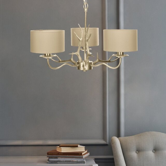 Laura Ashley Mulroy Antler 3 Light Chandelier with Shades