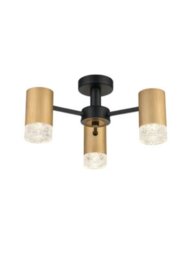 Franklite FL2423-3 Cordelia 3 Light Flush Ceiling Light In Satin Brushed Gold And Matt Black Finish