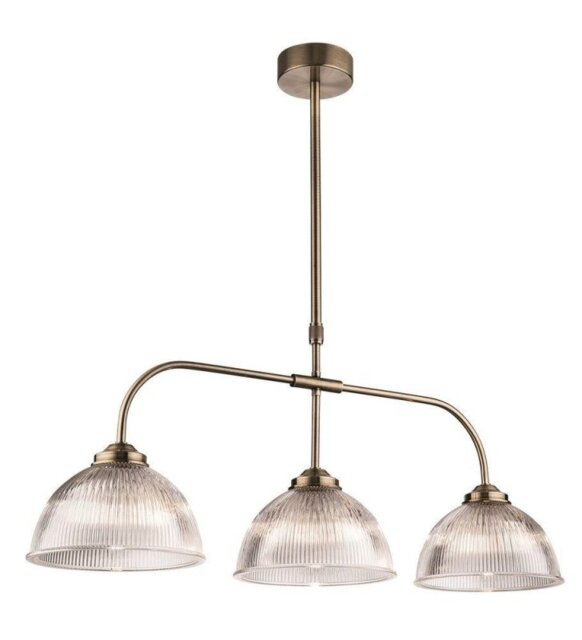 Firstlight 3724AB Ashford 3 Light Linear Ceiling Light In Antique Brass With Ribbed Clear Glass Shades