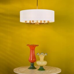 Dar Lighting Tyler 6 Light Ceiling Pendant In Antique Bronze With White Linen Shade