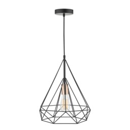 Dar Lighting Sword Single Ceiling Pendant Light In Black Finish With Copper Detail