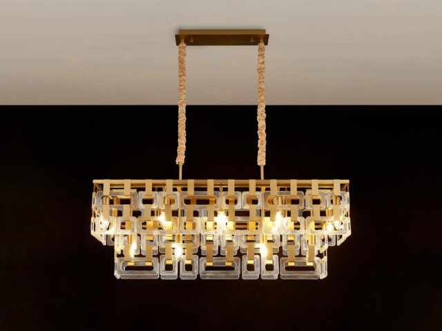 Italica 100 x 33 cm Rectangular Pendant In Matt Gold Finish With Clear Glass