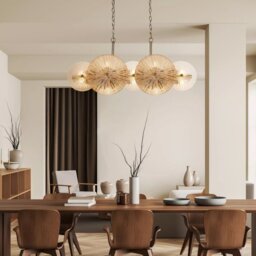 Searchlight Wagon Wheel 10 Light Bar Ceiling Pendant Light In Bronze Finish With Amber Glass