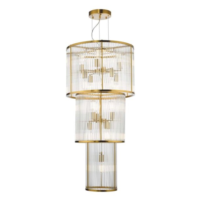 Dar Lighting Eleanor 15 Light Glass Ceiling Chandelier In Natural Brass Finish ELE1535