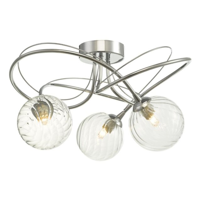 Dar Wisebuys Onawa 3 Light Semi Flush Ceiling Light In Polished Chrome With Twisted Glass