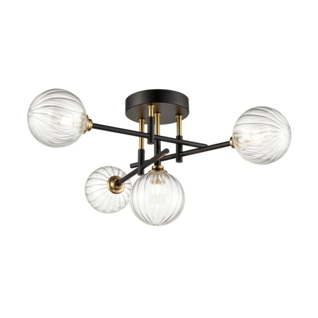 Franklite Abstraction Bathroom 4 Light Ceiling Light In Black With Ribbed Glass FL2463-4
