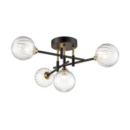 Franklite Abstraction Bathroom 4 Light Ceiling Light In Black With Ribbed Glass FL2463-4