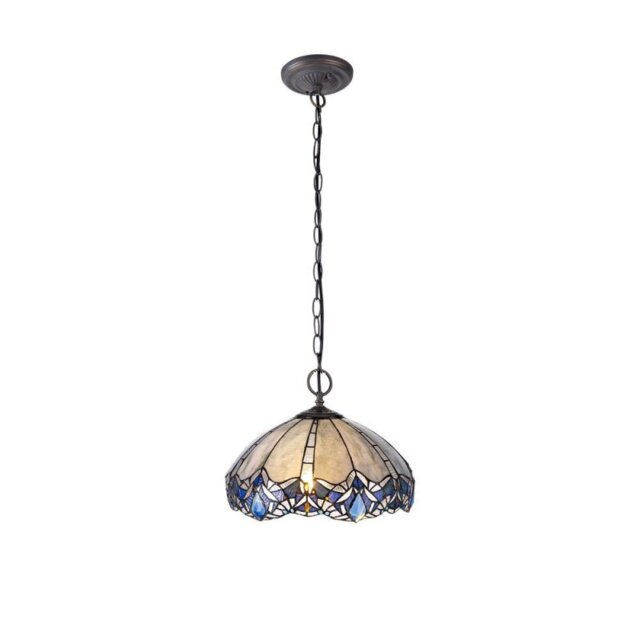 Meccha 2 Light Ceiling Pendant With 400mm Blue, Clear And Black Tiffany Shade