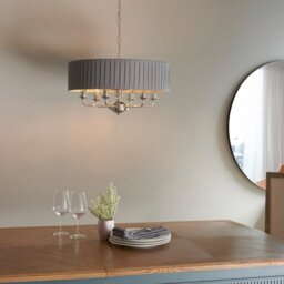 Endon Lighting 94397 Highclere 6 Light Ceiling Pendant In Nickel With Charcoal Silk Shade