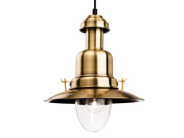 Firstlight 4874AB Classic Fisherman Pendant Ceiling Light In Antique Brass With Clear Glass