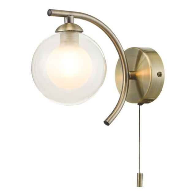 Dar Wisebuys Nakita Wall Light In Antique Brass With Double Glass Shade