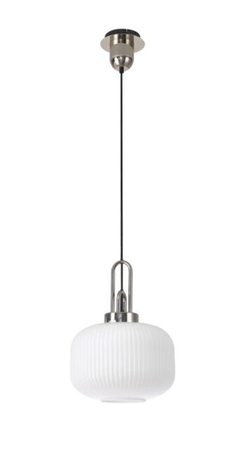 Glenn 1 Light Pumpkin Ceiling Pendant in Polished Nickel With Opal Glass