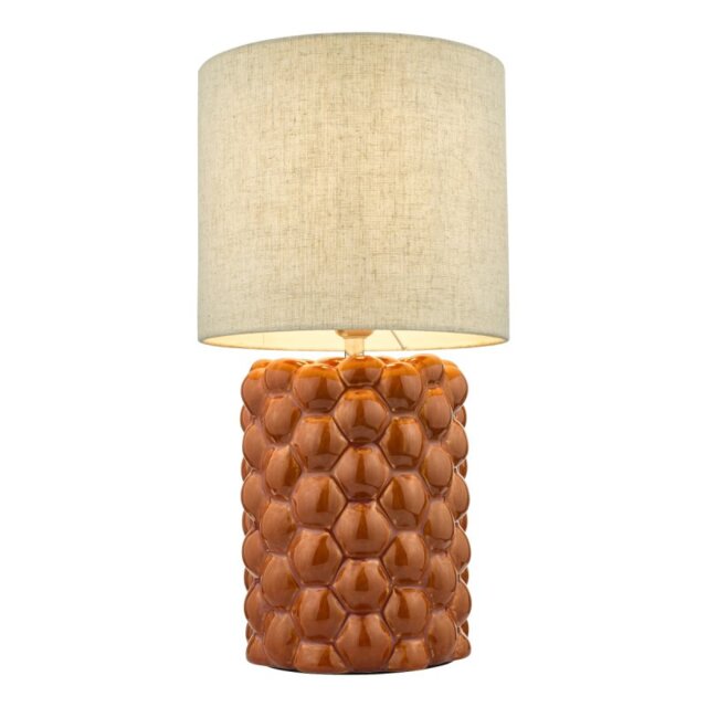 Dar Lighting Jayden Orange Glaze Table Lamp With Natural Linen Shade JAY4211