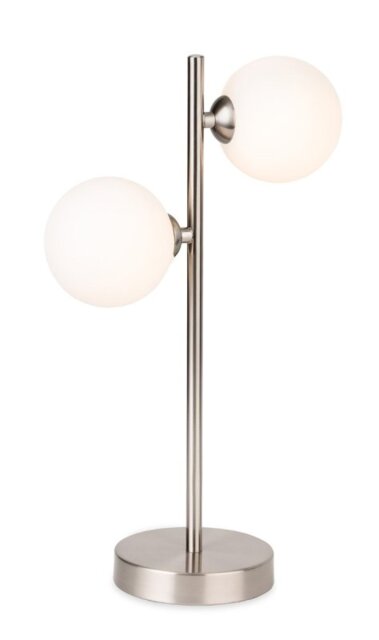 Firstlight 6933BS Lyric Table Lamp In Brushed Steel Finish With Opal White Glass