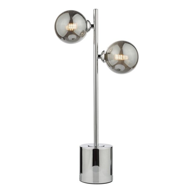 Dar Lighting Spiral 2 Light Table Lamp In Polished Chrome With Round Smoked Glass SPI4250-01
