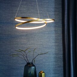 Endon 72479 Scribble Two Light LED Ceiling Pendant Light In Gold Leaf And Frosted Acrylic