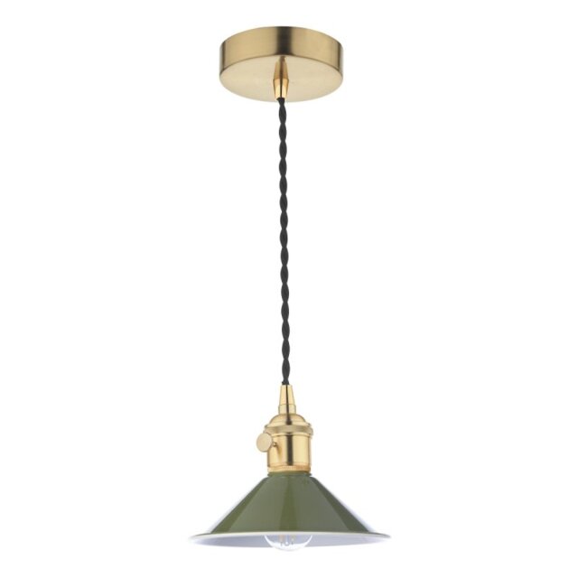 Dar Lighting Hadano Single Ceiling Pendant Light In Natural Brass With Olive Shade