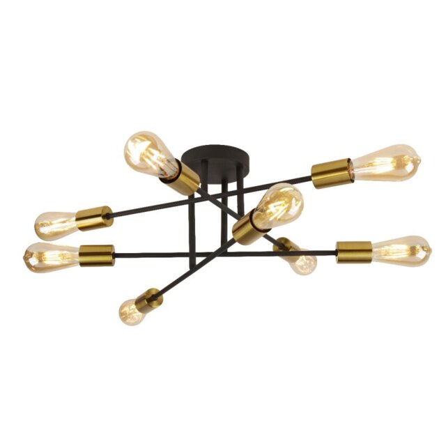 Searchlight 8048-8BK Armstrong 8 Light Semi Flush Ceiling Light In Black And Brass