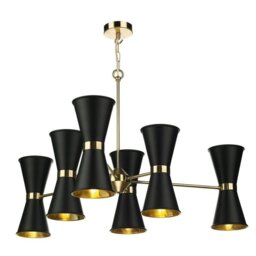 David Hunt Lighting HYD12 Hyde Twelve Light Ceiling Pendant Light In Polished Brass With Black Metal Shades