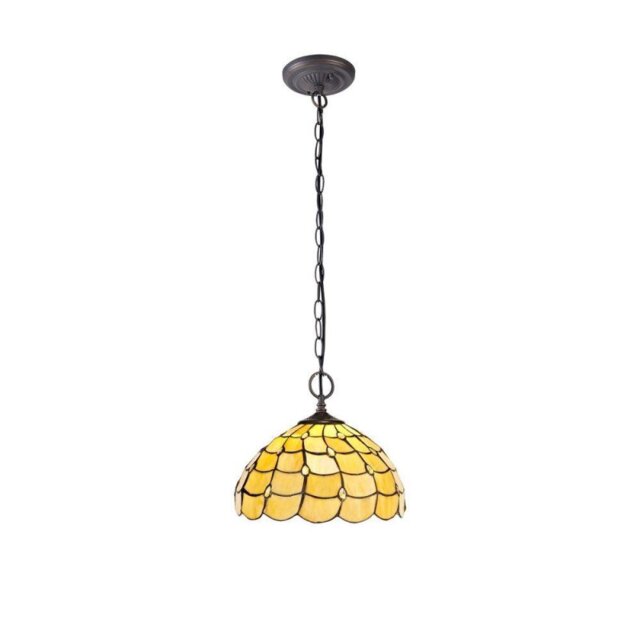Origin 2 Light Ceiling Pendant With 300mm Beige, Clear, Black And Gold Tiffany Shade