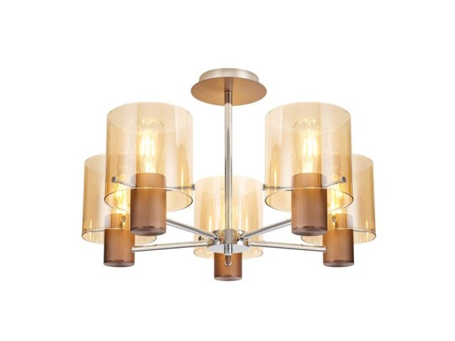 Nordic 5 Light Semi Flush Ceiling Light in Mocha Finish With Amber Glass