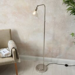 Reader Floor Lamp In Bright Nickel Finish With Cleart Glass Shade
