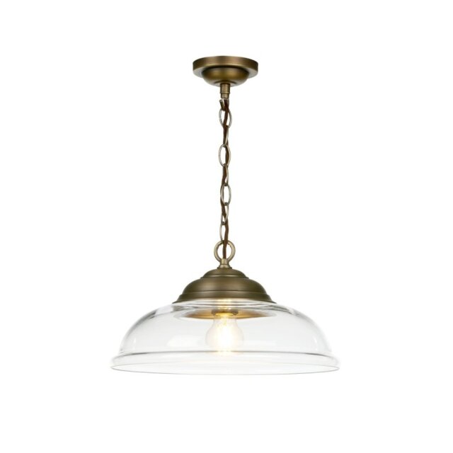 David Hunt Lighting WEB0175 WEBSTER Single Ceiling Pendant Light In Antique Brass Finish With Clear Glass