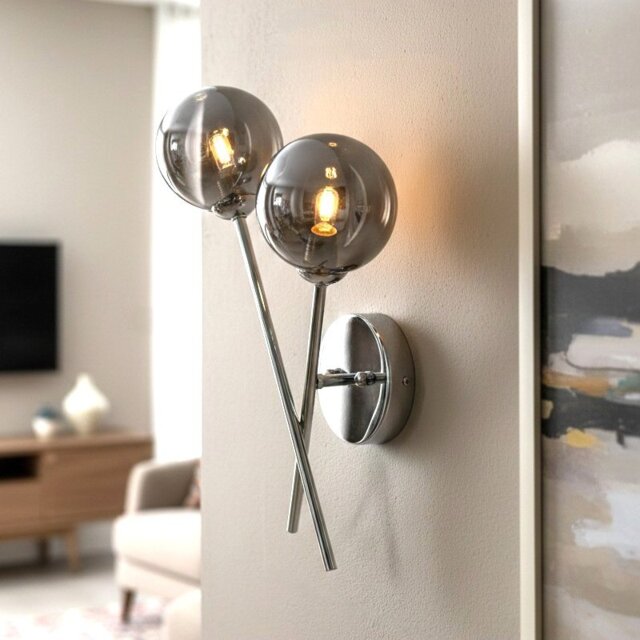 Firstlight 6909CH Lando 2 Light Wall Light In Chrome With Smoked Glass