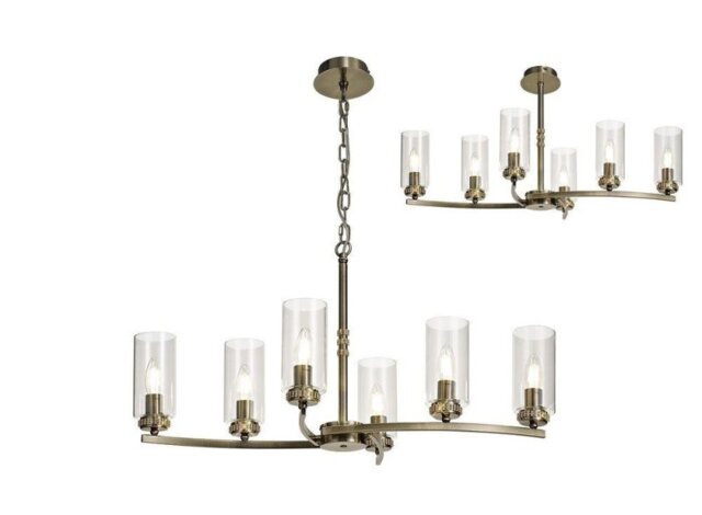 Benz 6 Light Semi Flush Ceiling Light In Antique Brass With Clear Glass