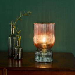 Dar Lighting Rhubarb Table Lamp In Pink And Green Ribbed Glass