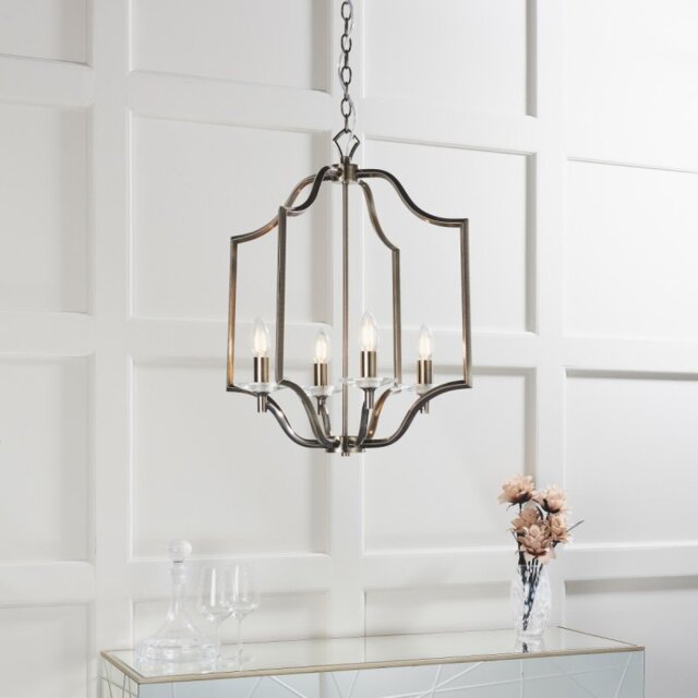 Endon 81916 Lainey 4 Light Ceiling Pendant In Antique Brass Plate And Clear Crystal