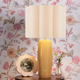 Laura Ashley Littleton Table Lamp In Yellow Ceramic And Antique Brass With Shade LA3756705-Q