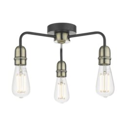 Dar Wisebuys Kiefer 3 Light Flush Ceiling Light In Black And Antique Brass Finish