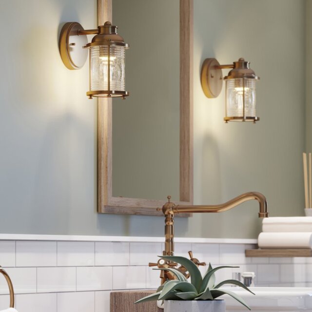 Quintiesse QN-ASHLANDBAY1-NBR-BATH Ashland Bay Single Wall Light In Natural Brass Finish IP44