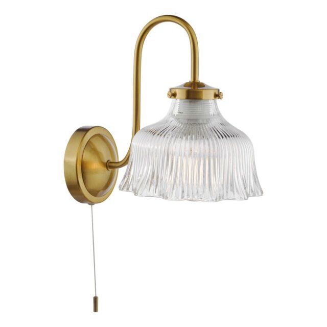 Dar Lighting Maude Wall Light In Natural Brass With Ribbed Glass