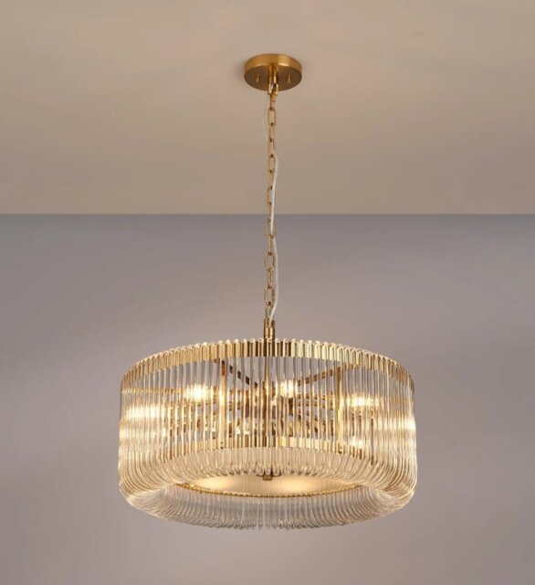Verne 60 cm Ceiling Pendant / Semi Flush Light In Brass Finish With Clear Glass