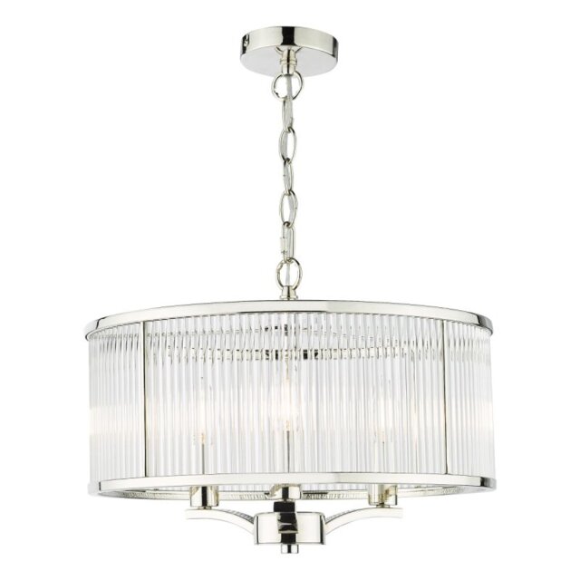 Dar Lighting Evelyn 3 Light Ceiling Pendant Light In Nickel Finish With Clear Glass Detail