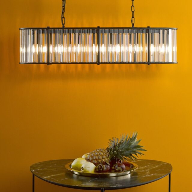 Dar Lighting Kiran 7 Light Glass Bar Ceiling Pendant Light In Satin Black Finish KIR3422