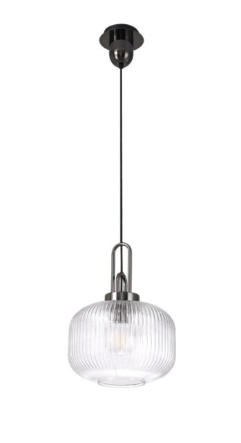Glenn 1 Light Pumpkin Ceiling Pendant in Black Chrome With Clear Glass