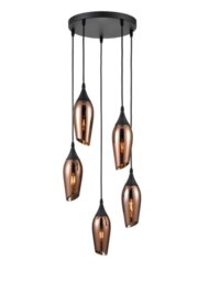 Franklite Taper 5 Light Cluster Ceiling Light In Matt Black With Copper Glass FL2420-5/347