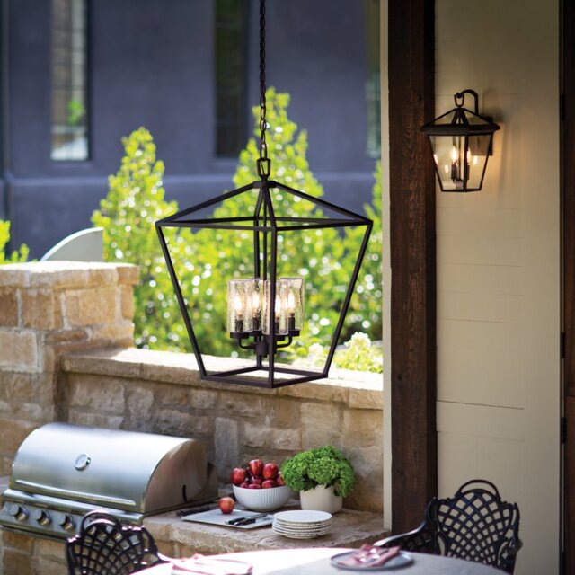 Quintiesse QN-ALFORD-PLACE-4P-MB Alford Place 4 Light Ceiling Pendant Lantern In Museum Black Finish IP44