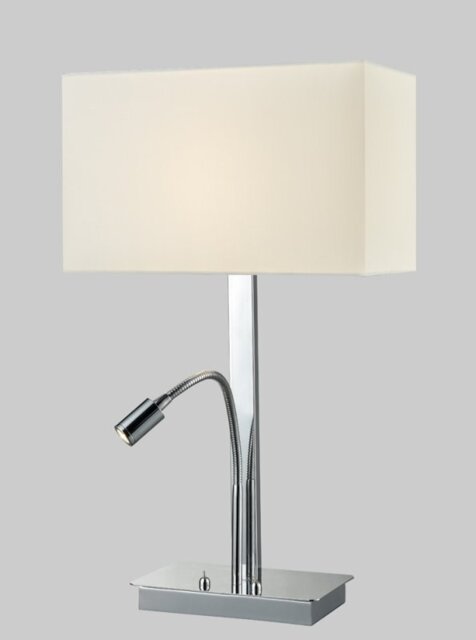 Flair Table Lamp In Polished Chrome With Reading Light With Off White Shade T819/9867