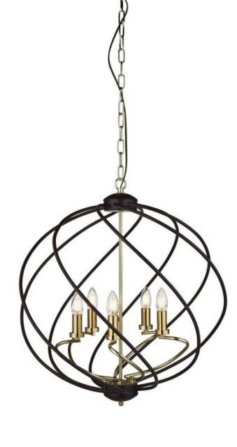 Searchlight 1805-5BK Flow 5 Light Ceiling Pendant Light In Black And Gold
